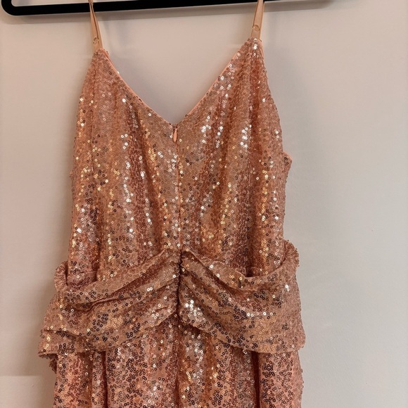 Sequined Spaghetti Straps V-Neck Bodycon Party Dress - Rose Gold - Picture 11 of 12